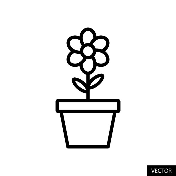 花盆矢量图标在白色背景上孤立的线条风格设计。可编辑的中风。图片下载