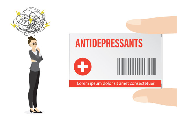 生病的女孩，精神问题。想要吃药的女商人。医生建议服用抗抑郁药。手指握着一包药片。心理上的问题。图片下载