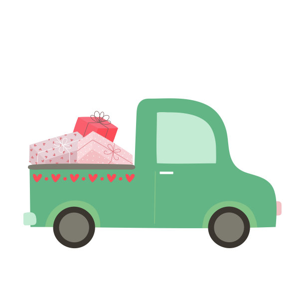 带礼品盒的手绘汽车。涂鸦风格。图片下载