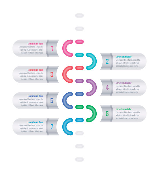年度报告，互联网，教育，商业，杂志信息模板。七个选项信息图表模板。几何和线性信息模板图片下载