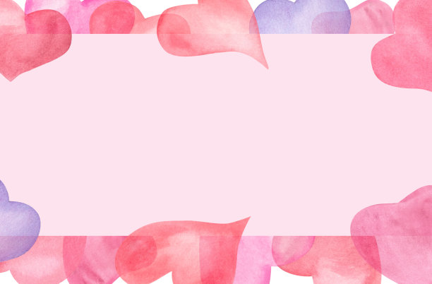 方形框架水彩粉红色，蓝色心形。手绘插图贺卡设计，邀请模板，情人节，生日，婚礼，母亲节卡片图片下载