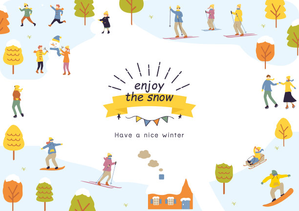 平地风格的人们在雪地里玩耍图片下载
