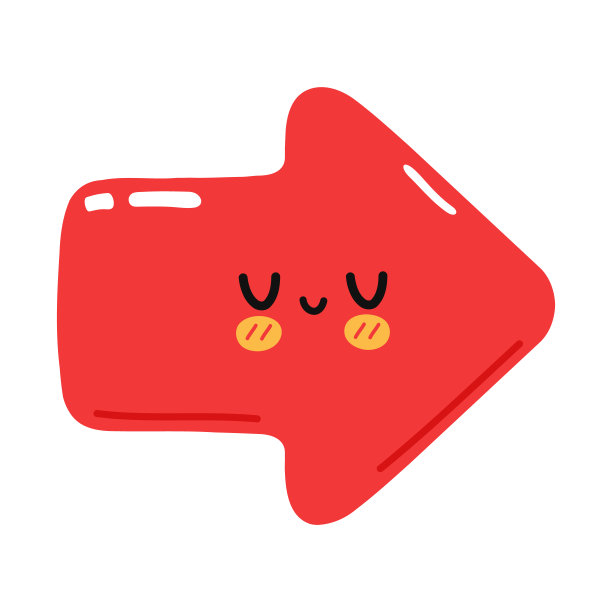 可爱有趣的红色箭头图标。矢量手绘卡通卡哇伊人物插图图标。孤立在白色背景上。红色箭头向右图片下载