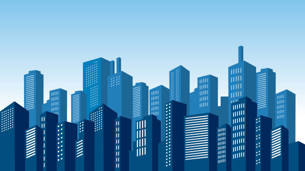 剪影背景与城市建筑许多商场图片下载