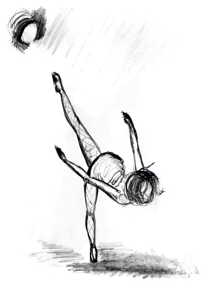 跳舞的女人的素描。芭蕾舞女演员跳舞。优美优雅的素描图片下载