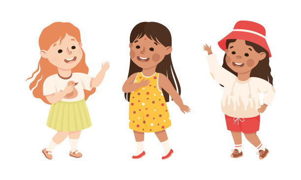 小女孩站着和某人交谈，进行友好的通信向量集图片下载