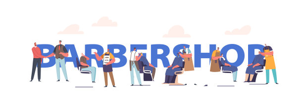 男性角色参观理发店的概念。在男士美容院为顾客理发的理发师图片下载