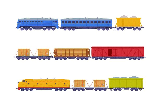 铁路货运成套。物流和货物运输平面矢量图图片下载