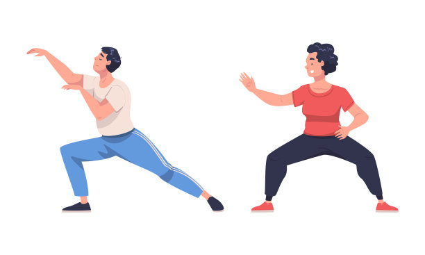 男女人物练习太极和气功作为中国武术的内在向量集图片下载