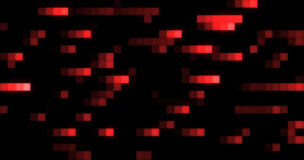 抽象的背景。红色移动的方块和线条是美丽而发光的魔法能量复古像素图片下载