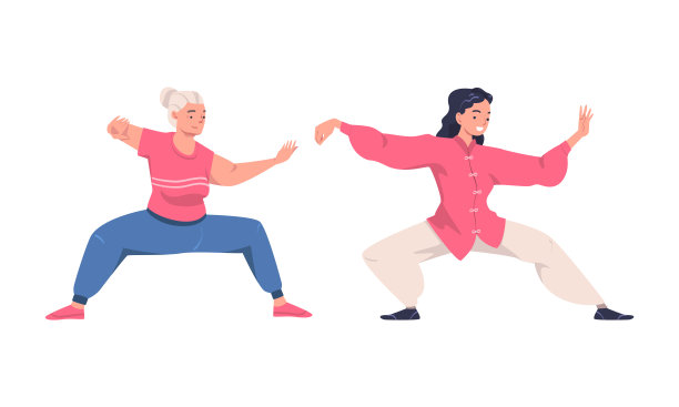 女性人物练习太极和气功作为中国武术的内在向量集图片下载