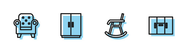 套装线条扶手椅衣柜和图标图片下载