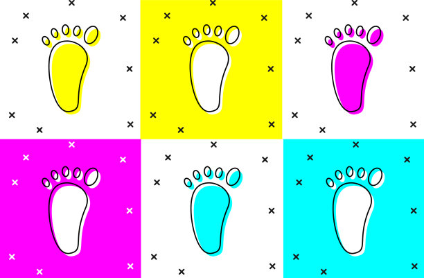 设置足部按摩图标孤立的颜色背景图片下载