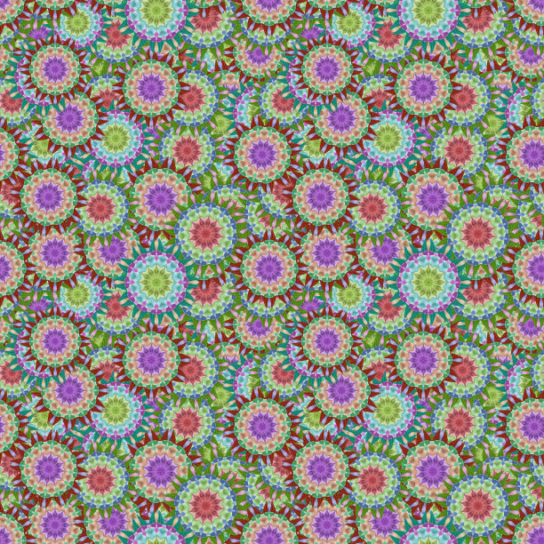 无缝模式连续复制。花卉背景，照片拼贴生产纺织品，棉织物。用于墙纸，封面。东方风格的曼陀罗绘画图片下载
