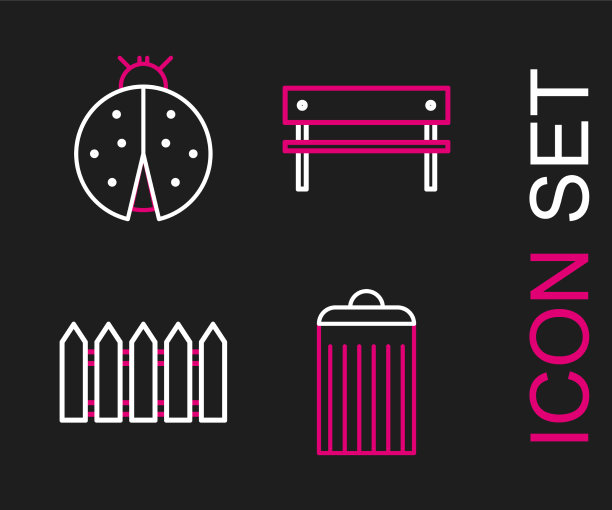 设置线垃圾桶，花园围栏，木凳和图片下载