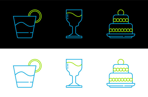 集行蛋糕鸡尾酒和酒杯图标图片下载