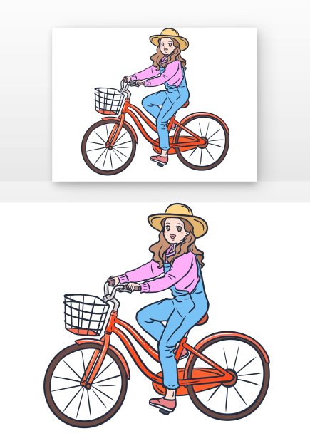 手绘春天骑行的人图片下载