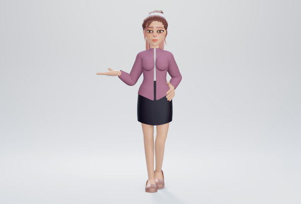 3 d渲染。女商人显示复制空间在白色背景图片下载