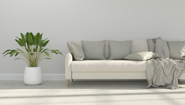 3D渲染米色沙发在客厅室内的设计图片下载