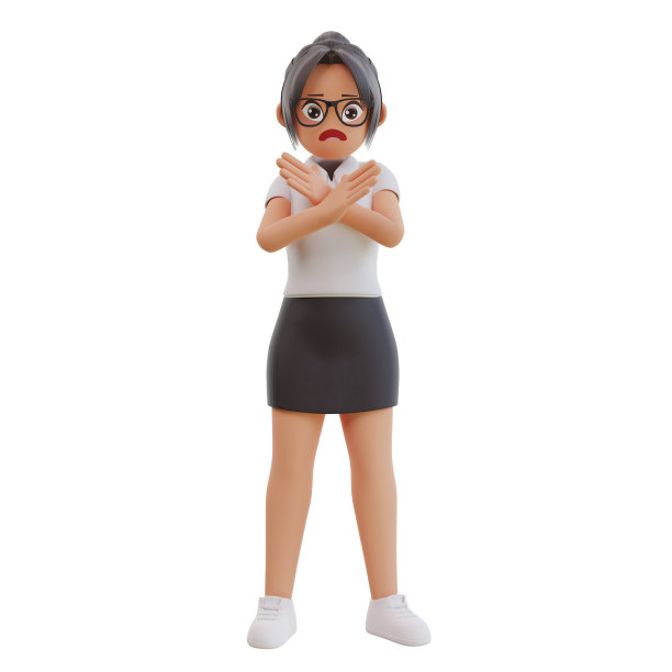 年轻的女商人交叉双手没有手势3d卡通插图图片下载