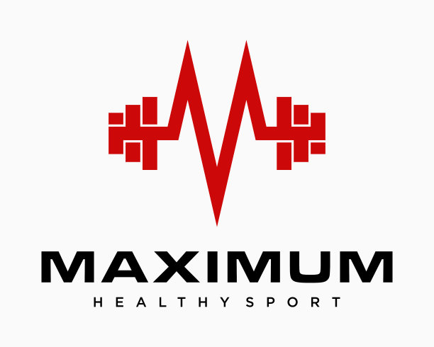 字母M字母组合杠铃健身房健身心跳脉搏波健康心电图运动品牌识别设计矢量图片下载