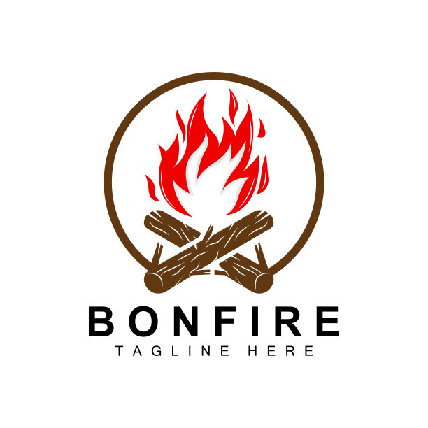 营火标志设计，露营矢量，木火和森林设计图片下载