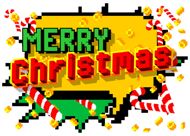 圣诞快乐。像素字与几何图形背景。矢量卡通插图。图片下载