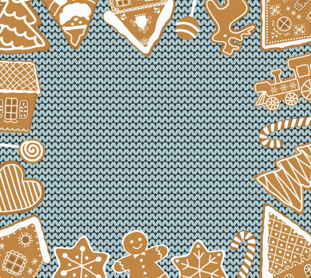 针织背景的圣诞饼干。节日的背景。框架图片下载