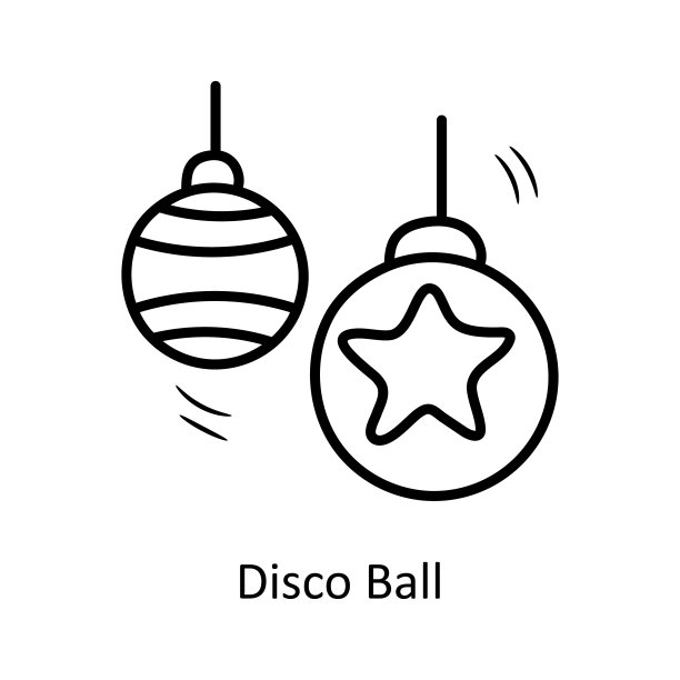 迪斯科球矢量轮廓图标设计说明。派对和庆祝符号在白色背景EPS 10文件图片下载