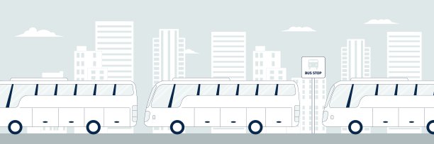 城市公交车站。城市社会交通，公交候车就停。搬迁和出行，城际公共交通矢量场景图片下载