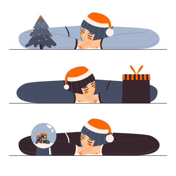 一个戴着圣诞帽的女孩用手托着头图片下载