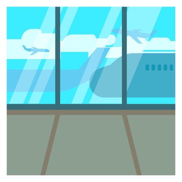 机场内部背景。卡通空荡荡的空中旅行场景图片下载