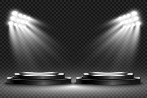 由聚光灯在背景中照亮的讲台、基座或平台。矢量插图。明亮的光。来自上方的光。广告的地方图片下载
