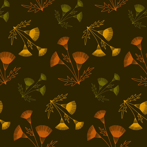 有机图案黄橙花上暗无缝图案，纺织设计包装图片下载