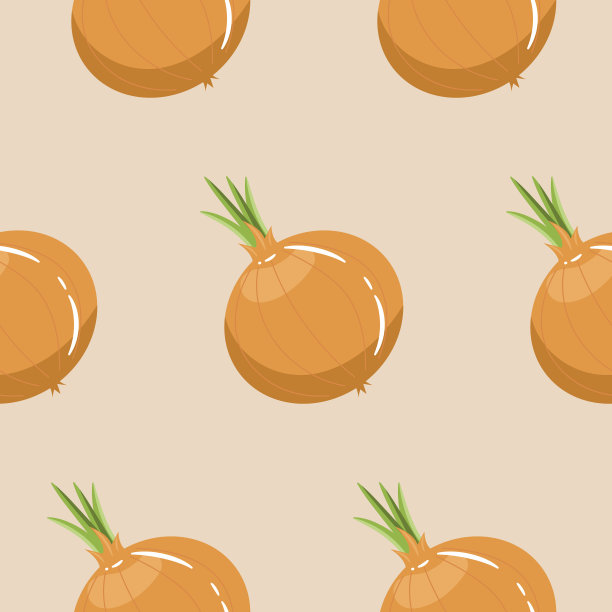 洋葱根菜无缝图案。背景与黄色蔬菜洋葱纺织设计和包装纸图片下载