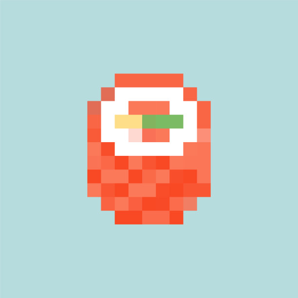 寿司卷像素艺术隔离。传统的日本食物。像素矢量插图图片下载