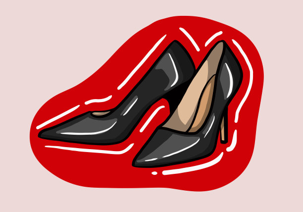 手绘矢量插图优雅时尚的黑色女鞋与高跟鞋孤立的背景图片下载