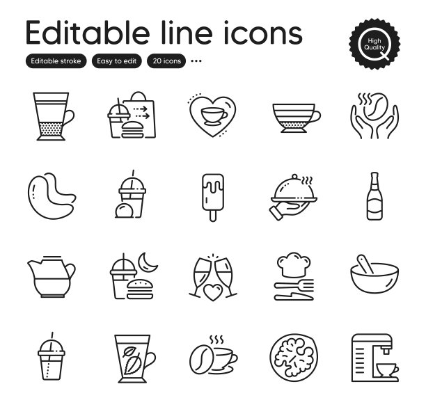 食品和饮料轮廓图标所包含的集合图片下载