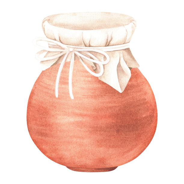 盖着餐巾的陶罐。水彩插图。孤立在白色背景上。图片下载