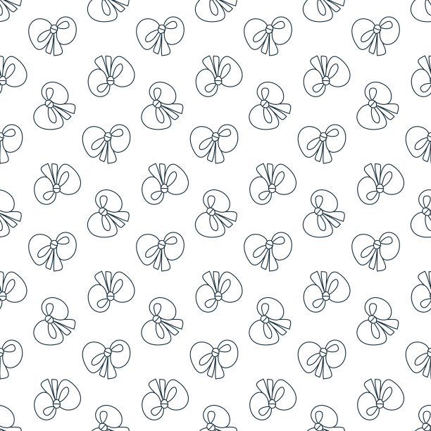 蝴蝶结线条艺术在白色背景无缝模式，节日结蝴蝶结图片下载