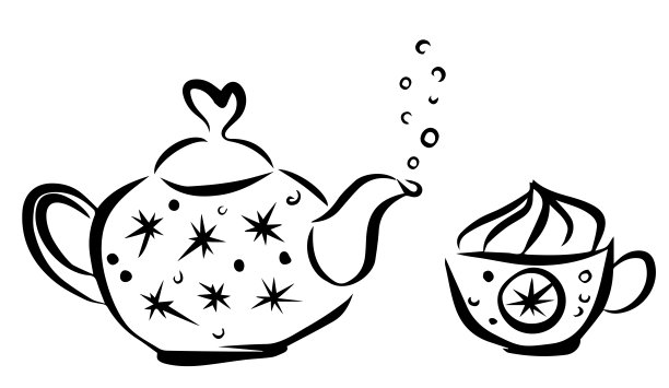 手绘圣诞茶壶和杯子热饮。图片下载