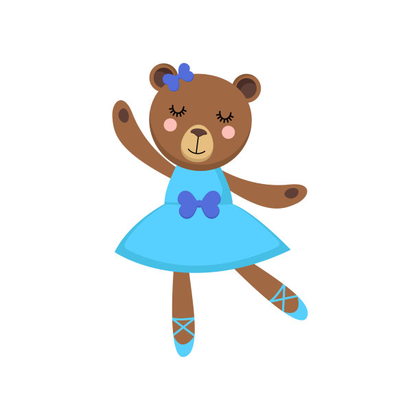 熊的卡通形象是穿着蓝色裙子的芭蕾舞演员图片下载