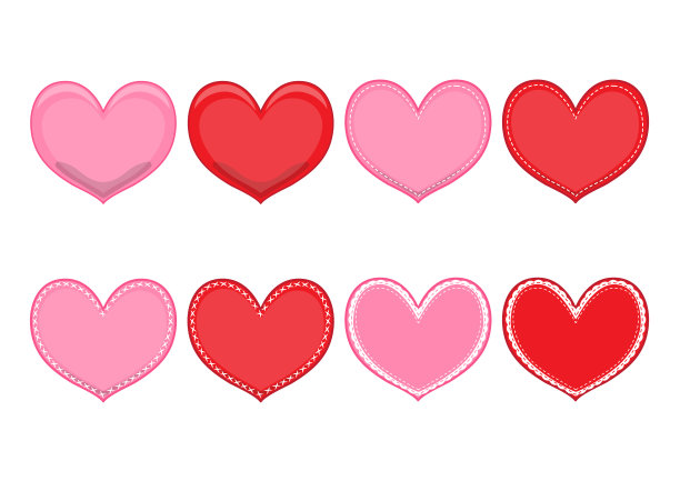 矢量心复古框架集。红色和粉红色的心平面图标设计矢量图片下载