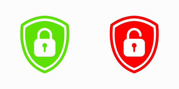 设置盾锁和解锁图标。挂锁象征。矢量符号说明。图片下载