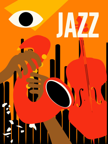 爵士音乐海报，手演奏萨克斯和大提琴。音乐背景。现场音乐会活动，音乐节和演出邀请函设计。夜总会派对传单。矢量插图。图片下载