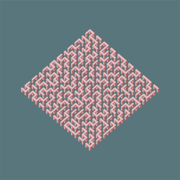 一个抽象的彩色迷宫的三维矢量插图图片下载