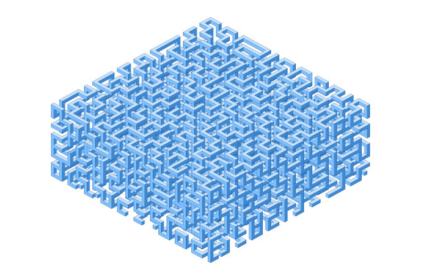 一个抽象的彩色迷宫的三维矢量插图图片下载