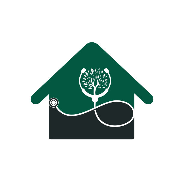 健康听诊器矢量标志设计。听诊器与树图标矢量设计。图片下载