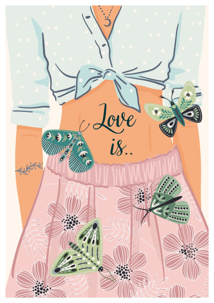浪漫的插图与可爱的女孩和蝴蝶。爱情，爱情故事，关系。矢量设计概念为情人节等。图片下载