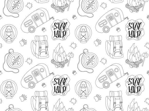 露营无缝花纹轮廓图片下载